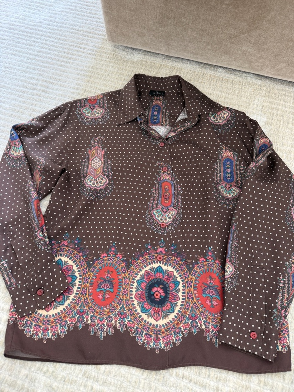 Etro Brown Polka Dot Paisley Accent Shirt